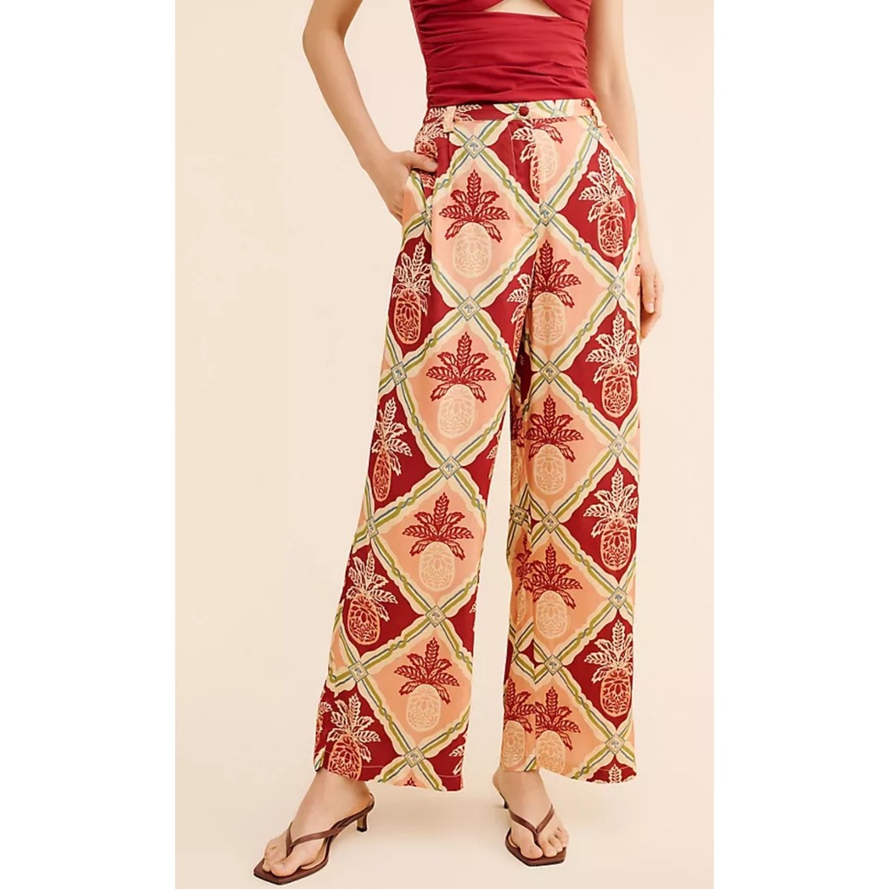 FARM Rio Red and Cream Wide Leg Pants